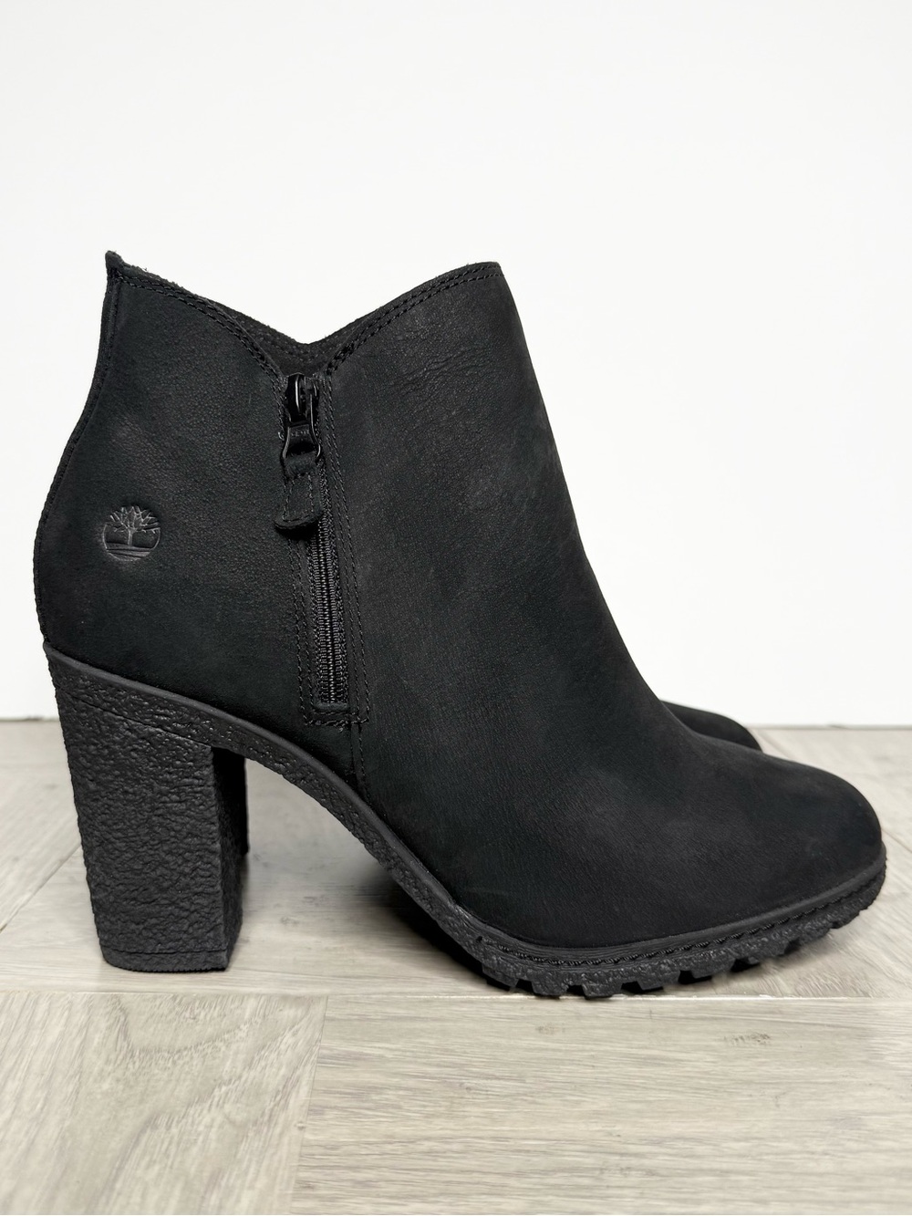 Timberland Tillston Black Nubuck Heeled Bootie 9 1/2